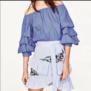 Zara embroidered wrap skirt